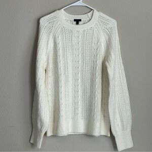 New Talbots Cable Knit Sweater Large Ivory Cream Crewneck Textured Cozy Classic
